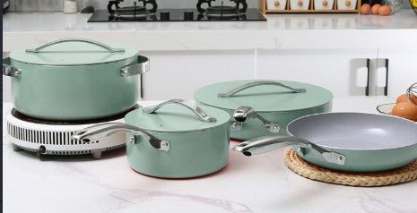 Aluminum Ceramic Wok Frying Pan Milk Pot Holiday Gift Suit