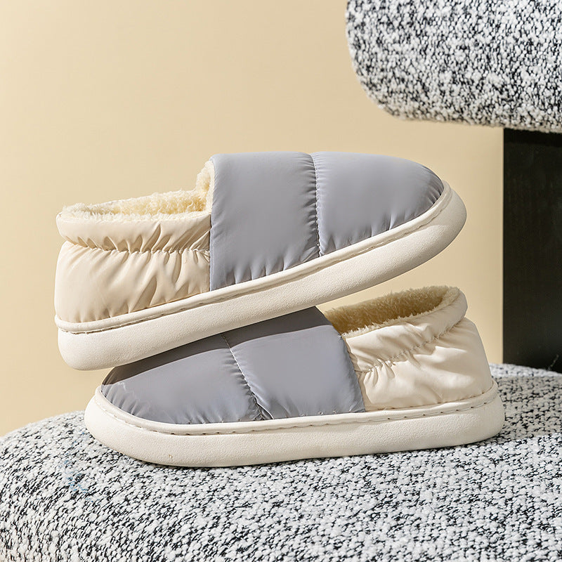 Winter Thickened Warm Cotton Shoes With Back Heel Mixed-color Down Cloth Slipper For Couple Garden Outdoor Indoor Floor Home Slippers Women