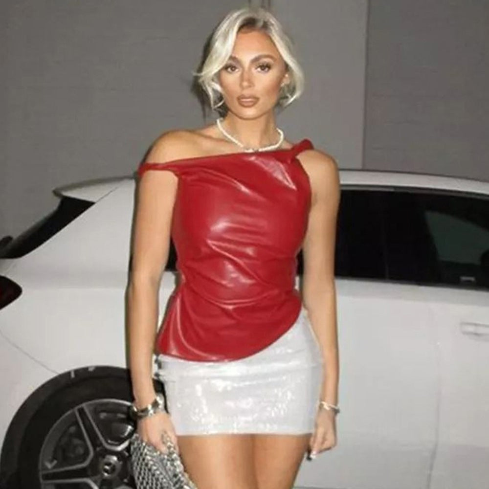 Ladies' Fashion Asymmetric Shoulder Sleeveless Vest