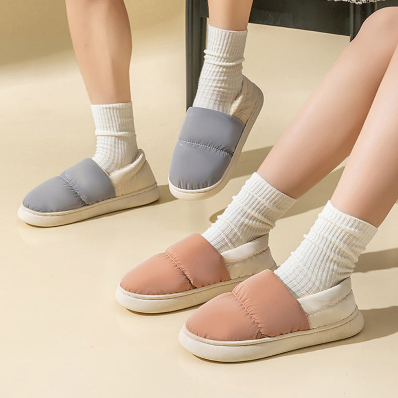 Winter Thickened Warm Cotton Shoes With Back Heel Mixed-color Down Cloth Slipper For Couple Garden Outdoor Indoor Floor Home Slippers Women