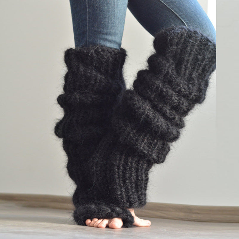 Autumn And Winter New Solid Color Mohair Long Tube Pile Style Foot Women's Fashion Casual Knitted Bunching Socks