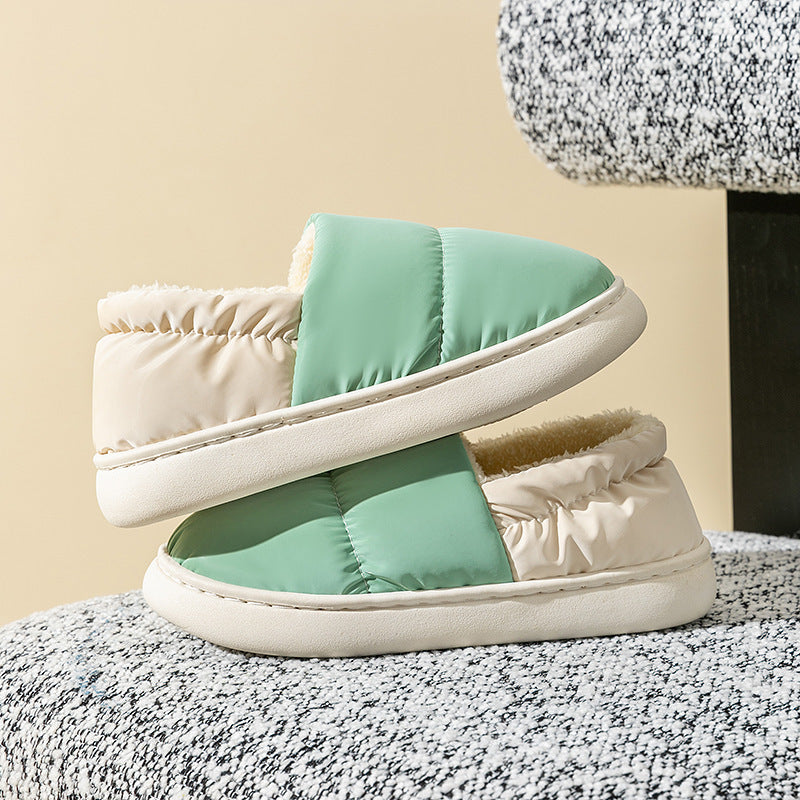 Winter Thickened Warm Cotton Shoes With Back Heel Mixed-color Down Cloth Slipper For Couple Garden Outdoor Indoor Floor Home Slippers Women